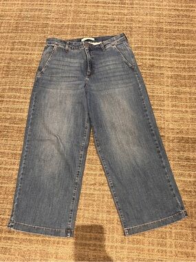 Ella Moss Wide-Leg Cropped Denim Jeans in Medium Blue size 12